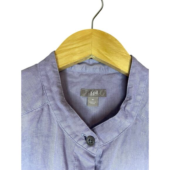 J Jill Lavender 100% Linen Button Up Short Sleeve Shirt Medium Lagenlook - Picture 2 of 5